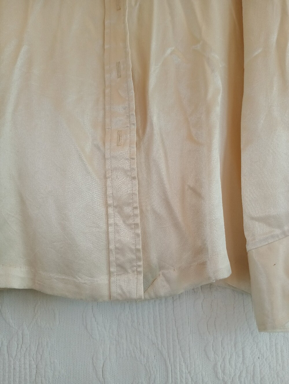vintage cream silky satin button-down blouse classic pointed Dagger collar 70s - Picture 5 of 12
